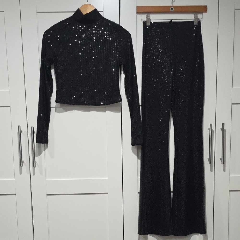 NEW Matching Sequin Flare Pants XS & Sequin Top S